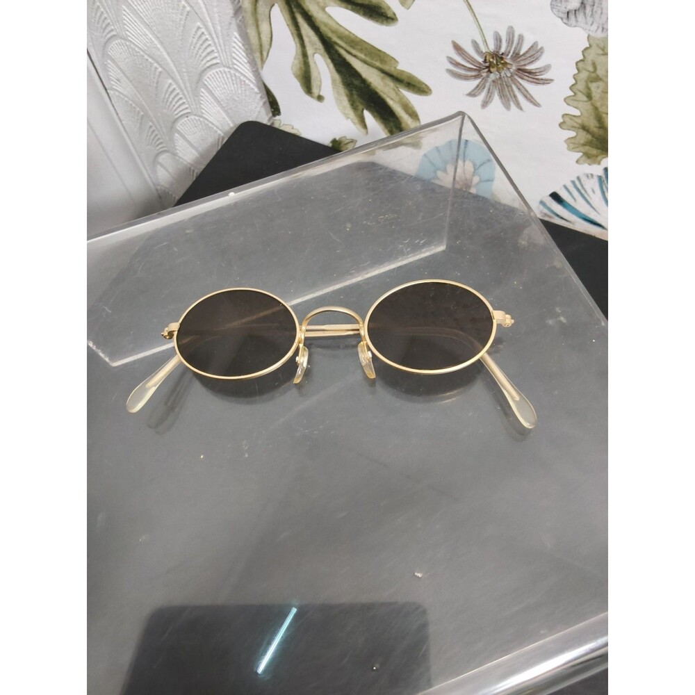 Vintage Antique looking Oval Sunglasses Brown Lens Yellow Metal Frame Unisex